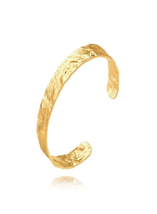 SOFYBJA 18K Gold Plated Hammered Cuff Chunky Bangle Bracelet Dainty Gold Open Stacked Bracelet Fine Jewelry for Women - Image 1